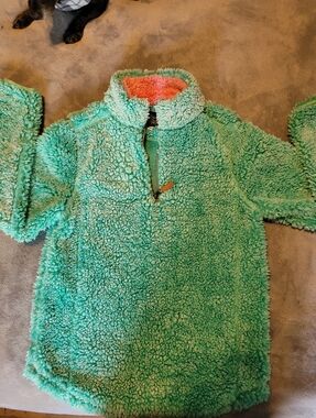 Simply Southern Girls Green Sherpa Fleece 1/4 Zip Youth Large EUC Warm Comfy